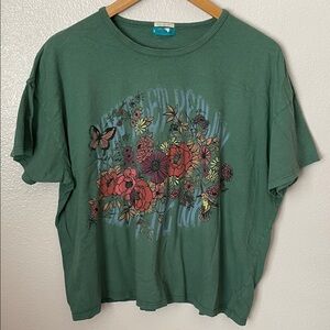 MOTHER floral butterfly green graphic tee L